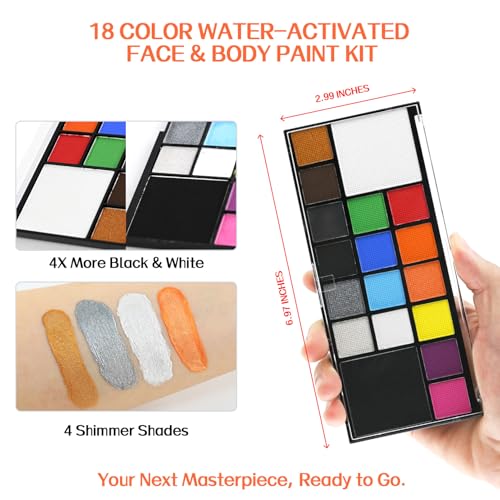 Face Paint Kit 18 Colors with 10 Brushes - Washable