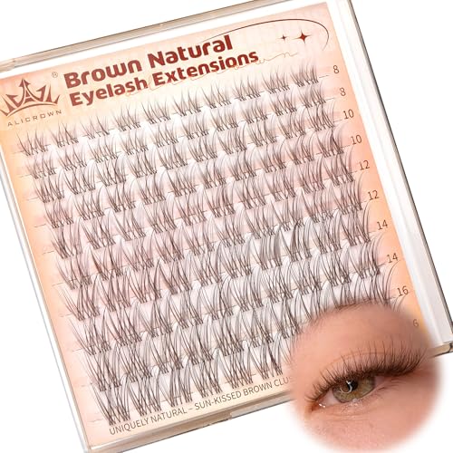 Brown Lash Clusters Natural Eyelash Clusters Wispy Individual Lash Extensions Brown Eyelash Extensions with Clear Bands Short DIY Eyelash Extensions at Home 100Pcs 8mm-16mm