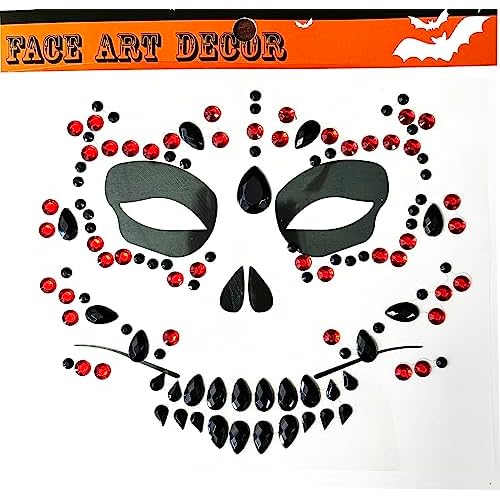 Face Jewels Temporary Face Tattoos, 6-Pack Day Of The Died Skull Festival Face Gems, Crystal Make up Eye Glitter Face Stickers for Halloween