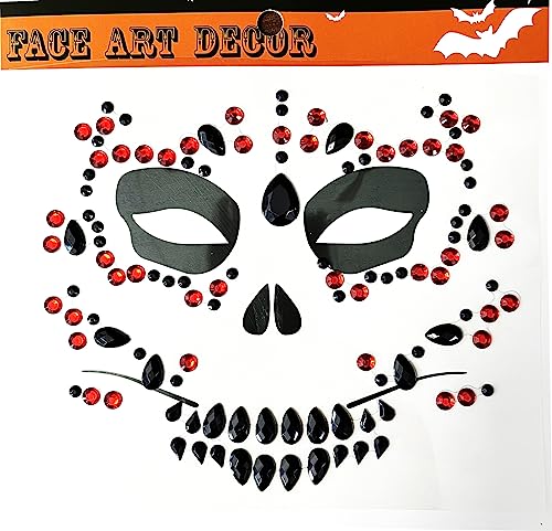 Day of the Dead Skull Face Gems - 4 Pack Self-Adhesive