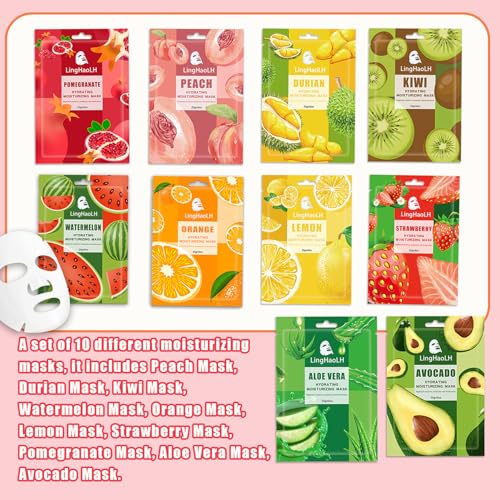 20 Pack Facial Sheet Face Mask Variety Set for All Skin Types,Hydrating Moisturizing Sheet Masks Combo