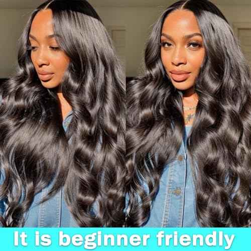 13x6 Glueless Wigs Human Hair Pre Plucked Pre Cut 28 Inch Wear and Go Glueless Wig 10A HD Body Wave Lace Front Wigs Human Hair Pre Plucked 180 Density Wigs for Women No Glue 3 Seconds for Beginners