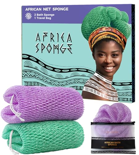 RelaxScene African Net Sponge Back Scrubber - Seawave & Lilac Exfoliating Loofah 2 Pack