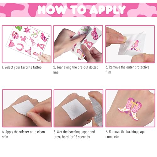 96 PCS Cowgirl Temporary Tattoos for Kids Birthday Party