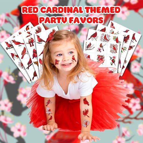96 Red Cardinal Temporary Tattoos for Kids & Adults