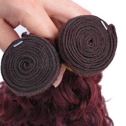 Freiuoke Burgundy Deep Wave Human Hair Bundles 150g 3-Pack #G99J Wine Red 16 18 20 Inch