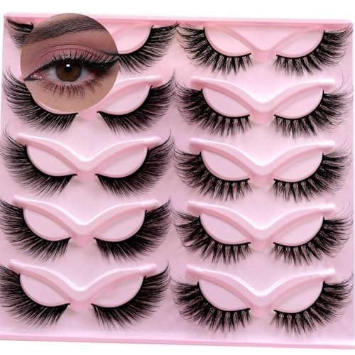 3D Faux Mink Lashes 10 Pairs - Fluffy Wispy Cat Eye & Fox Eye