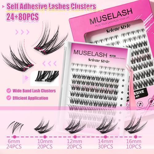 MUSELASH Self-Adhesive Eyelash Clusters Kit - 10-16mm Natural Wispy Lashes