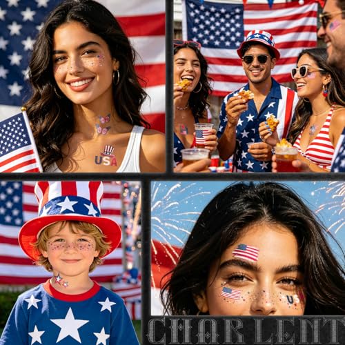 4th of July Glitter Freckles Face Tattoos - 36 Pc Patriotic Set