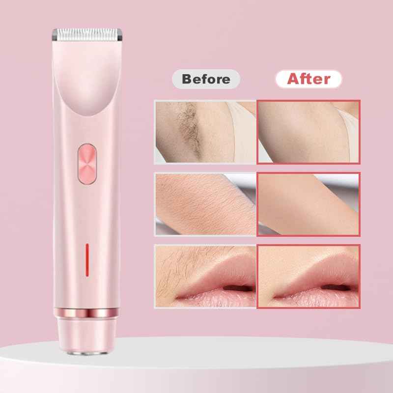 Bikini Trimmer for Women, Waterproof Electric Shaver – Painless Pubic Hair Remover with Ceramic Blades, USB-C Rechargeable (Pink)