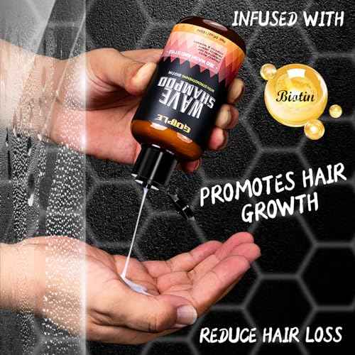 2PCS Wash Shampoo for Black Men - 360 Waves Shampoo for Men Hydration Enhance Shampoos Biotin Hair Growth Shampoos with Wave Comb Hair Brush- Strengthens Hair Promote Growth Nourishes (12 FL OZ)