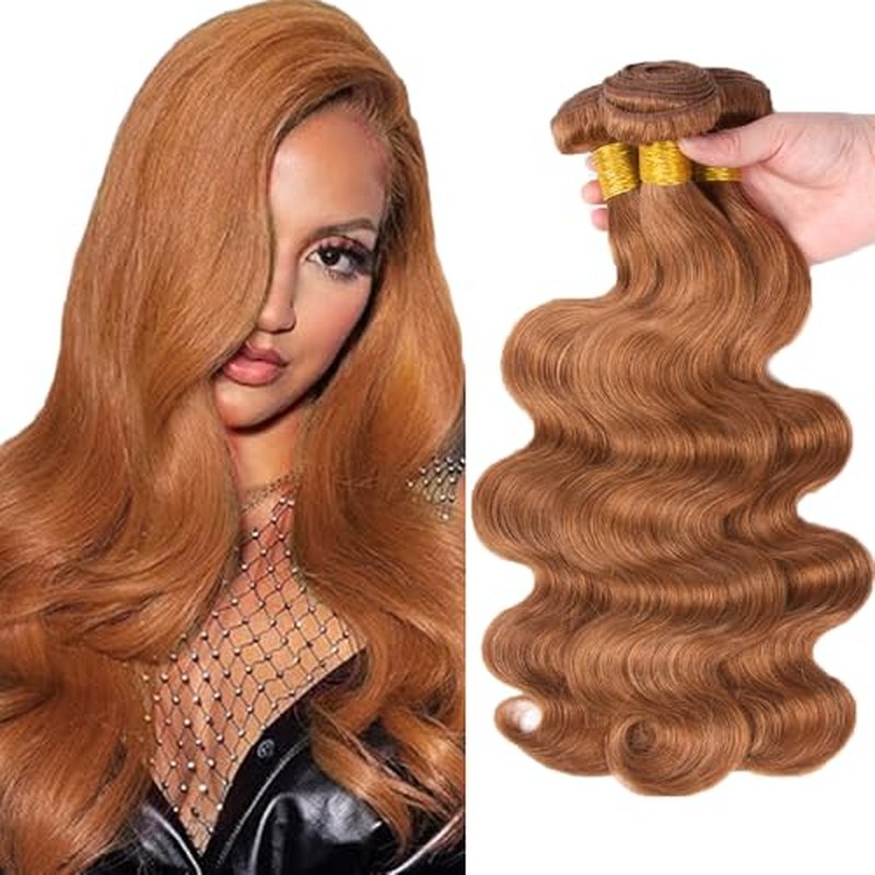 Light Brown Body Wave Human Hair Bundles 30 inch
