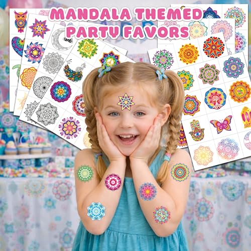 96 Pcs Mandala Temporary Tattoos for Kids - Pre-Cut