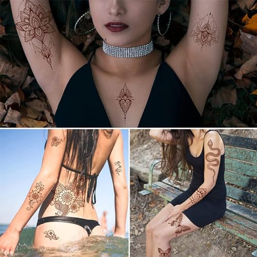 Brown Temporary Tattoo Stickers - 10 Sheet Mandala Lace Waterproof