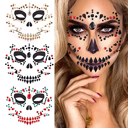 Halloween Face Jewels Temporary Tattoos - 3 Sheet Gem Stickers