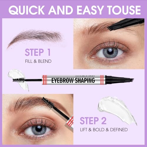 2-in-1 Eyebrow Pen & Gel - Waterproof, Long-Lasting, Dark Brown