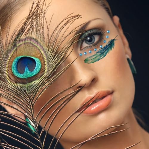 Peacock Butterfly Temporary Face Tattoos with Rhinestone Gems