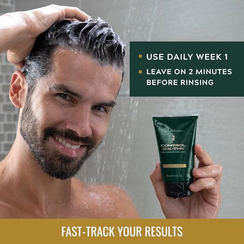 Just for Men Control GX + THK Thickening Shampoo and Conditioner with Grey Reduction, Shampoo for Thinning Hair with Alpha Keratin, Thickens Hair Up to 20%, Works with Every Hair Texture, 4 oz