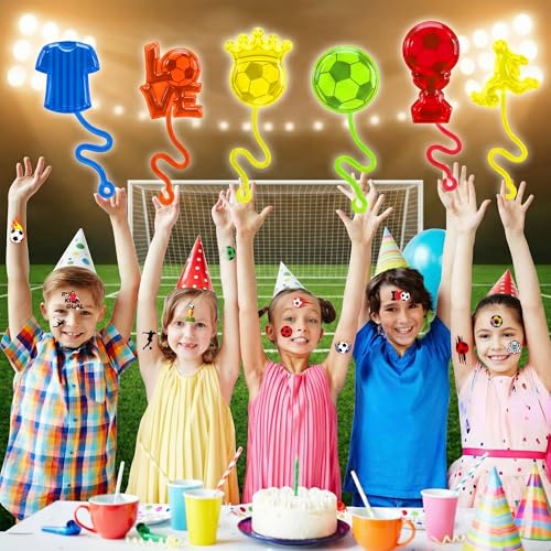 48PCS Soccer Party Favors - 24PCS Temporary Tattoos & 24PCS Stick Hands - Perfect Birthday Party Supplies, Goodie Bag Stuffers, Treasure Box Toys, Classroom Prizes, and Student Gifts