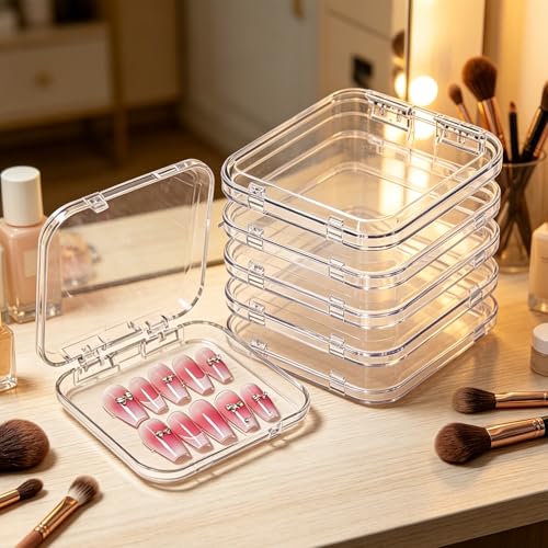 Nektron 12 Pack Acrylic Nail Storage Boxes with Double-Sided Tape, Clear Organizer for Press-On Nails