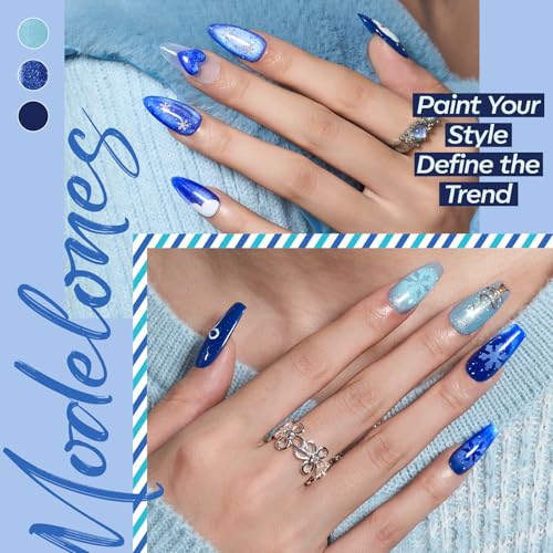 Modelones Cat Eye Gel Nail Polish Set Glitter 6 Colors Blue Winter - Long-Lasting Manicure