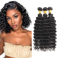 AuokMar Black #1B Deep Wave Human Hair Bundles 28 30 32 Inch Natural Black