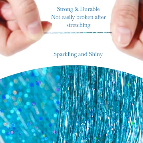 Hair Tinsel 8 Pack 1600 Strands 50" Lake Blue Heat Resistant
