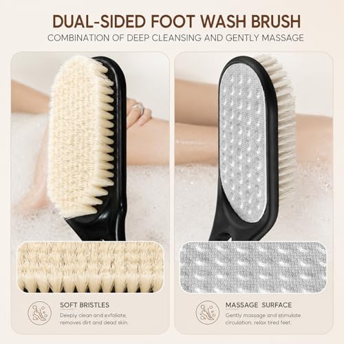 Extendable Long Handle Foot Scrubber for Shower - 2-in-1 Brush & File