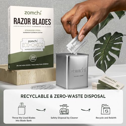 Zomchi Double Edge Razor Blades 2.0, 100 Counts Safety Razor Blades for Shaving, Platinum Stainless Steel Shaving Blades for Men and Women, Fits All Standard Double Edge Razors