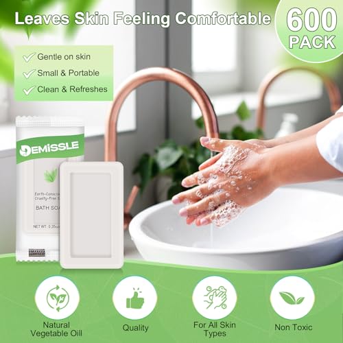 Demissle 600 Pcs 0.35 Ounce Travel Size Soap Bars Face and Body Bar Soap Small Travel Individually Wrapped Hotel for Vacation, Hospitality Hotels, Rentals, Camping, Guest Room