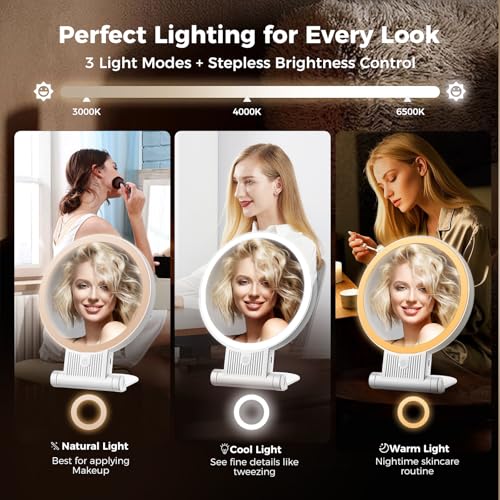 1X/30X Lighted Makeup Mirror, Rechargeable, 3-Color Modes