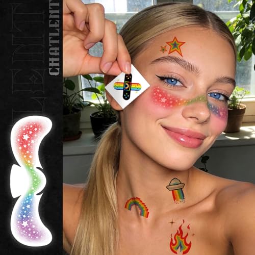 Glitter Pride Freckles Temporary Tattoos | 36 Pc Rainbow Face Set