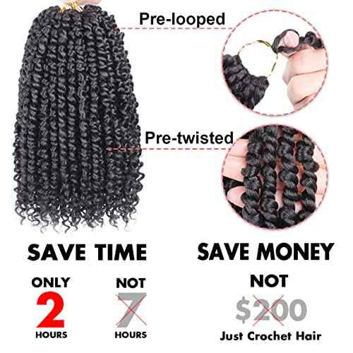 Leeven 10 Inch 8 Packs Pret wisted Passion Twist Crochet Hair Natural Black Pre-looped Short Bob Passion Twists Hair, Bohemian Passion Twist Crochet Braids Crochet Hair Extensions for Women