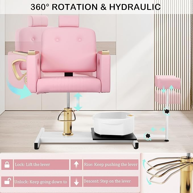 Pink Pedicure Chair with Foot Spa | No Plumbing