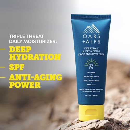 Oars + Alps SPF 37 Sunscreen and Everyday Anti Aging Face Moisturizer, Infused with Hyaluronic Acid