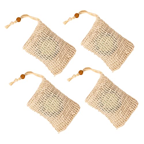 4Pc Sisal Mesh Soap Foaming Bags with Drawstring