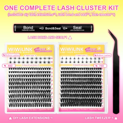 WiWiLINK A-40D+70D Lash Kit Wispy Cluster Extensions with Bottom Lashes 10-18mm