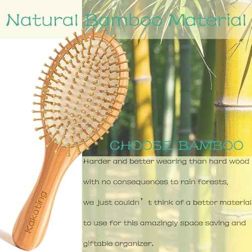 2 Pack Bamboo Hair Brush for Hair Growth | Natural Wooden Hair Brushes Detangling Massaging Scalp (Ellipse, Count, 2)