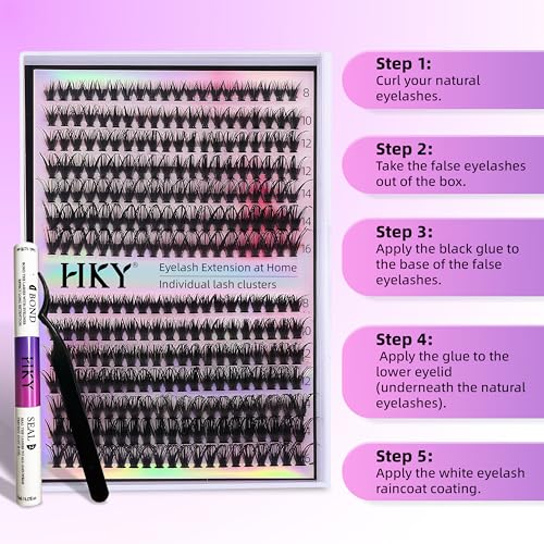 HKY Wispy Lash Clusters Kit - 280pcs 30D-40D C Curl with Tweezers