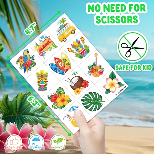 96 PCS Hawaiian Luau Temporary Tattoos for Kids