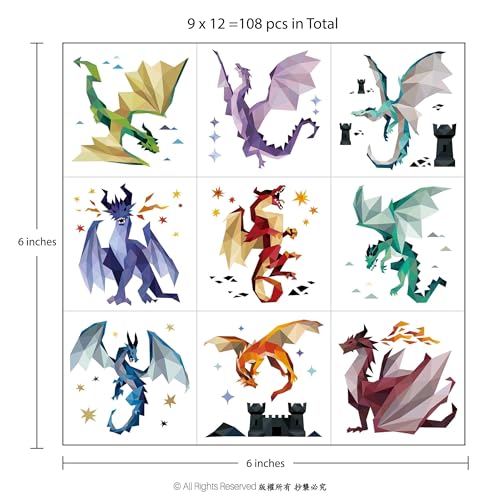 Dragon Temporary Tattoos - 108 Geometric Designs Party Favors