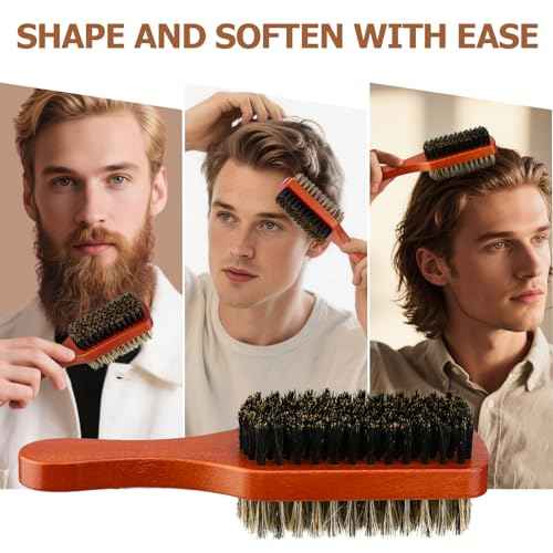 Men Hair Brush, 2-Sided Boar Bristle Slick Back Hair Brush for Men Barbers Beard & Hair Care for Thick Coarse Hair Detangling Smoothing
