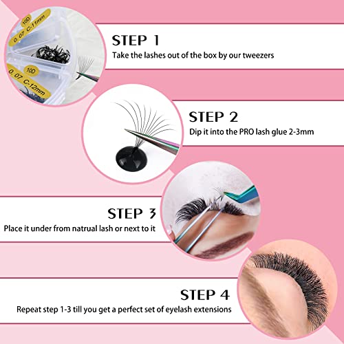 PRO LASHBEAUTY 1200 Fans Premade Volume Lash Extension Mixed Tray 5D-14D Handmade Lashes Bulk Soft Pointed Fans Black Nylon False Eyelashes