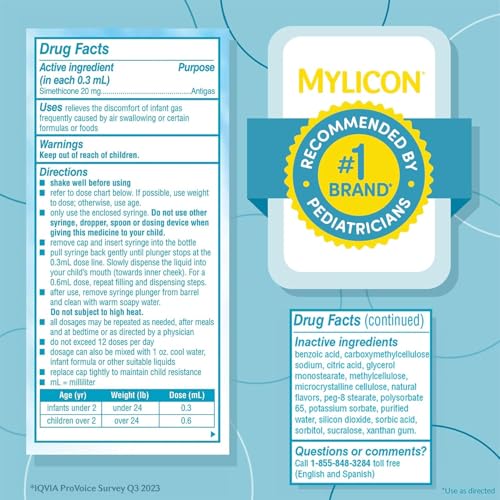 MYLICON Infant Gas Relief Drops 1 Oz - Dye-Free Baby Gas Medicine (2 Pack)