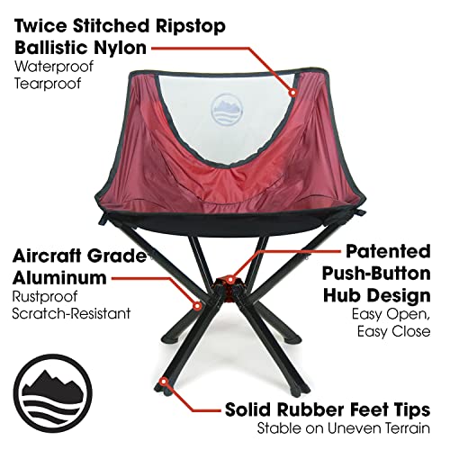 CLIQ Portable Chair - Lightweight Folding Chair for Camping - Supports 300 Lbs - Perfect for Outdoor Adventures - Red Chair