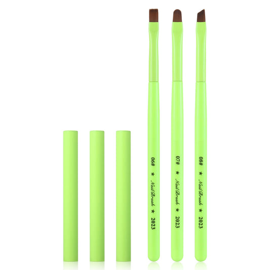 Fluorescent Green Nail Art Clean Up Brushes for Cleaning Polish Mistakes on the Cuticles, Acetone Resistant Nail Brushes, and Fingernail Cleaning Brushes for Nail Art and Designs (Round&flat&Bevel)