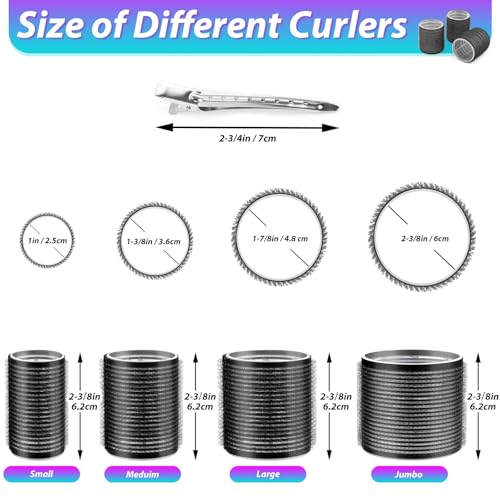 Self-Grip Hair Rollers Set with Clips - 24 Heatless Curlers & Storage Bag
