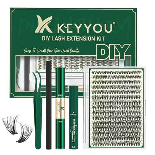 KEYYOU Lash Extension Kit DIY 300Pcs Lash Clusters Eyelash Extension Kit 40D 0.07 D Curl 9-18MIX Lash Clusters Kit with Lash Glue Remover Applicator Easy to Use for Beginners(Kit,40D-D,9-18MIX)