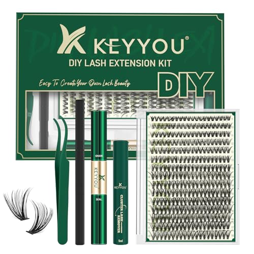 KEYYOU Lash Extension Kit - 300Pcs 9-18mm Mix with Bond & Seal