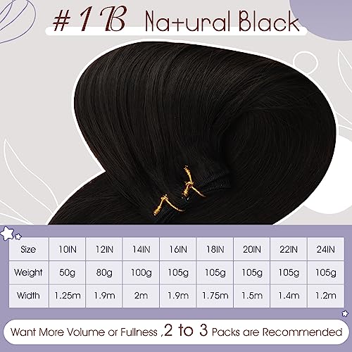 Full Shine Hair Extensions Weft Real Human Hair Black Sew in Hair Extensions #1B Off Black 24inch Weft Extensions Human Hair Weave Bundles Brazilian Hair Double Weft Long Straight 105g